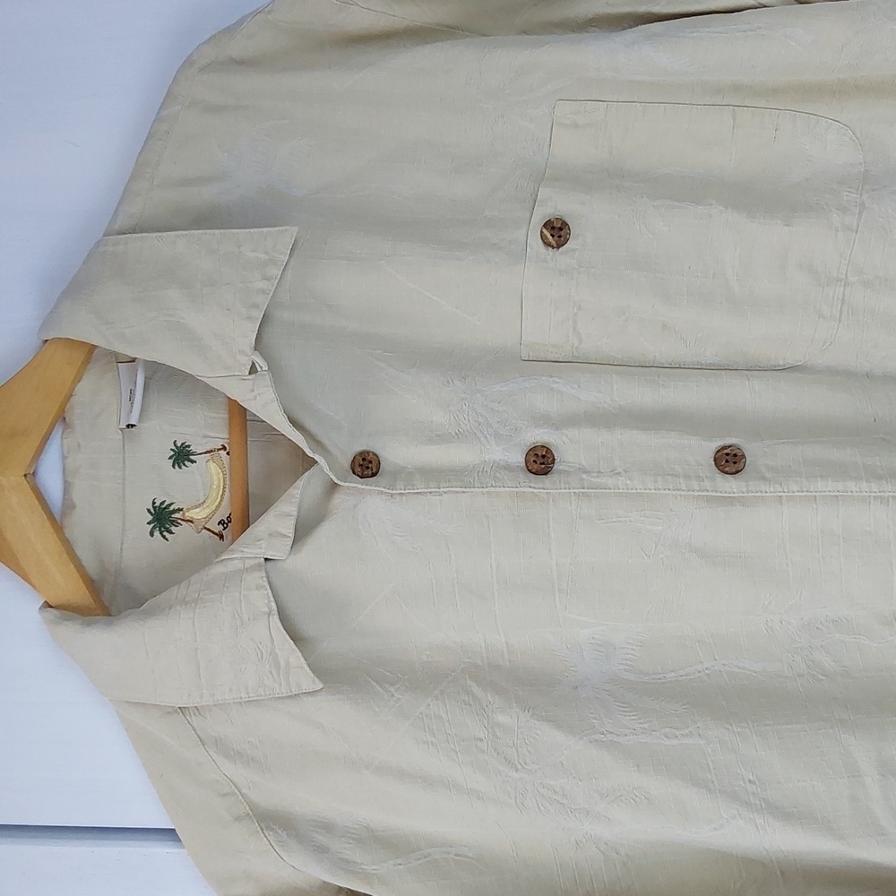Banana Cabana| Mens Cream Silk Palm Trees Button Down Dress Shirt Neutral Sz.XL